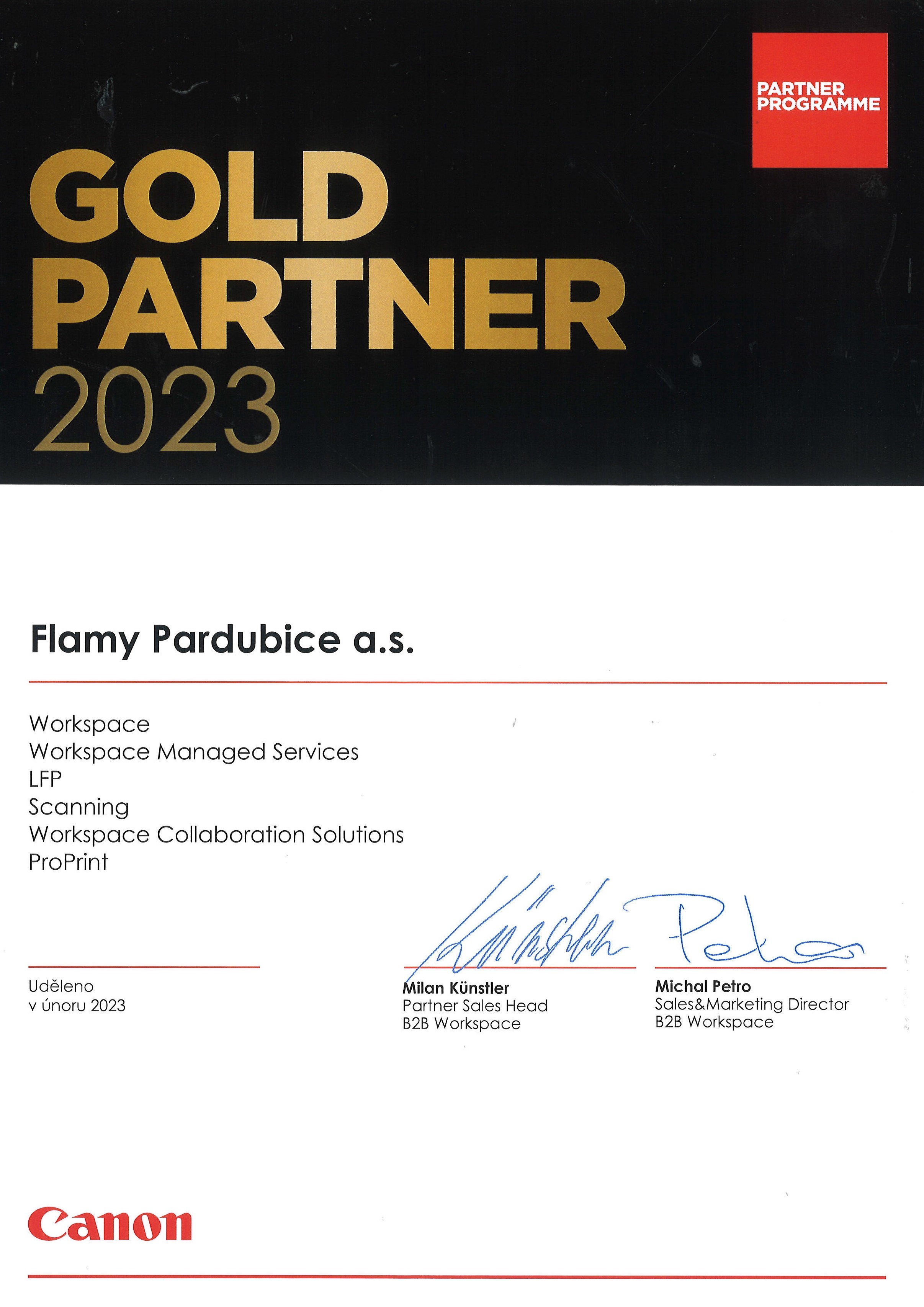 Certifikát GoldPartner_2023